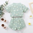 thumbnail image 3 of Vedolay Two Piece Sets For Girls Girl's 2 Pieces Casual Outfit Set Round Neck Short Sleeve Tee and Belted Shorts Set,Green 12-18 Months, 3 of 4