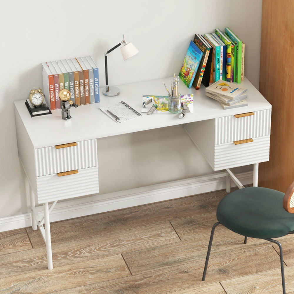 Demi Bonn 48" Computer Desk with 4 Drawers, Small Home Office Desk Study Writing Table, White