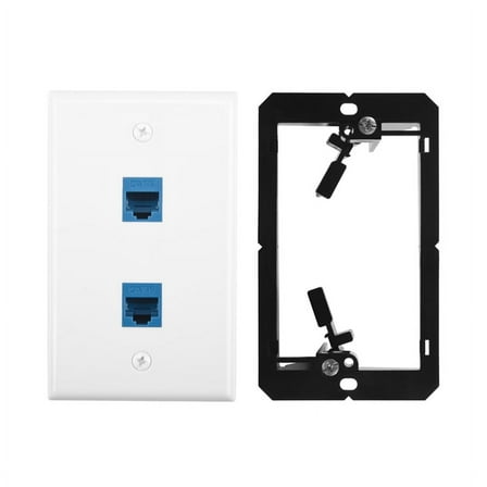 Ethernet Wall Plate with Low Voltage Mounting Bracket,Single Gang 2 Port Cat6 Cable Outlet