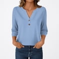 thumbnail image 7 of Xyxonk 3/4 Length Sleeve Womens Tops 2025 Dressy Casual V Neck Henley Shirt Work Solid Color Blouses Fall Trendy Clothes Sky Blue S, 7 of 7