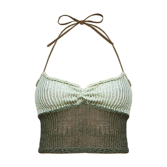 vigerkar Women Halter Crochet Tops Sleeveless Knit Tank Tops Y2K Summer Crop Camisole Vest Top Mint Green, M
