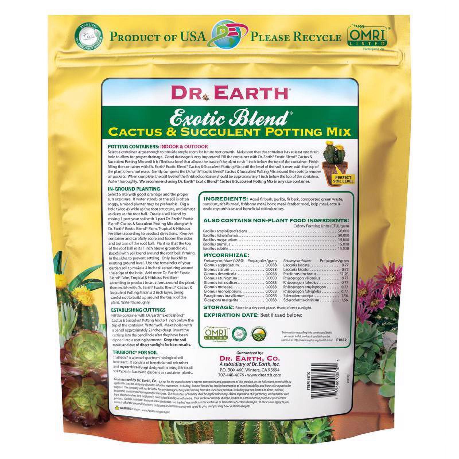 Dr. Earth Organic & Natural Exotic Blend Cactus & Succulent Potting Soil, 8 QT