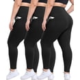 thumbnail image 5 of 3 Pack Plus Size Leggings with Pockets for Women - High Waisted Tummy Cool Soft Black Workout Yoga Pants, 5 of 5