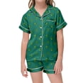 thumbnail image 2 of Ensemble de Pyjama en Soie pour Filles Garçons Imprimé Manches Courtes à Boutons Ensemble de Tenue d'Intérieur Ensemble de Pyjamas Classique Pyjamas pour Enfants Garçons Filles Mode, 2 of 4
