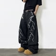thumbnail image 2 of Mrmall Mens Wide Leg Jeans Loose Fit Vintage Y2K Lightning Print Denim Jeans Streetwear, 2 of 6