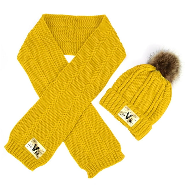 Jackets for Girls Long Plaid Jacket Winter Warm Hat Scarf Two-Piece Set