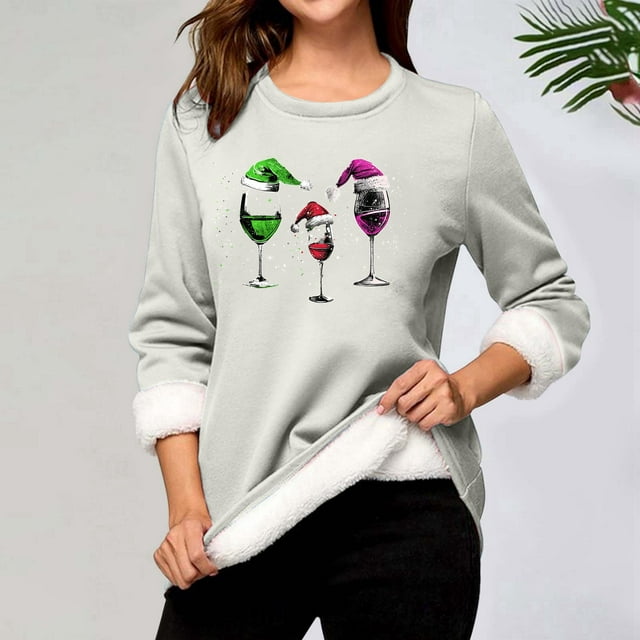 MHFRRA Hauts à Manches Longues pour Femmes Décontracté de Noël Col Rond avec Poche Épais Thermique Chandail XXXXXL
