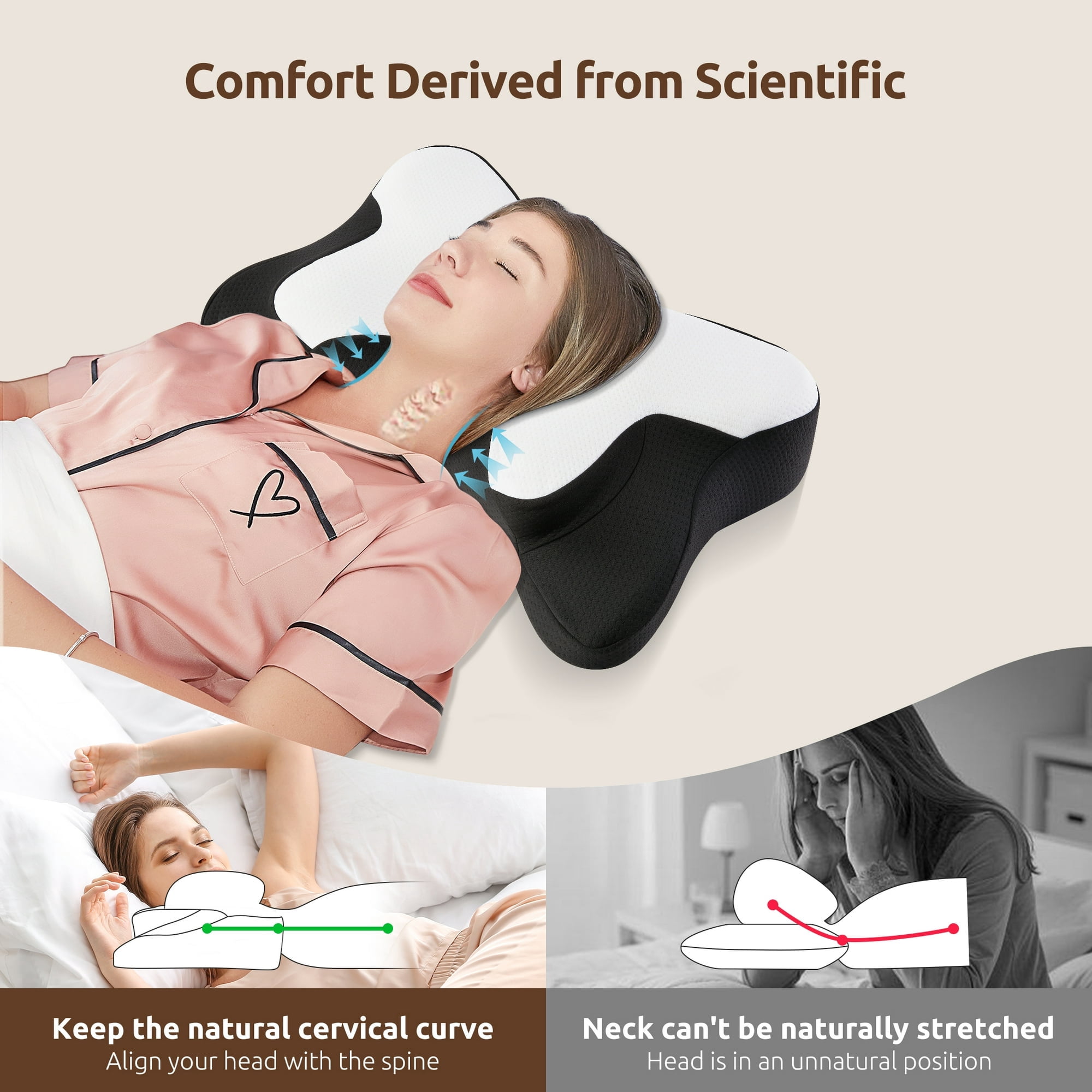 MOONORAH Memory Foam Pillows Neck Support Pillow for Pain Relief,Ergonomic Cervical Pillow Sleeping for Shoulder Pain,Orthopedic Contour Bed Pillow for Side Back Stomach Sleepers,Blac,Queen 24×14.9in