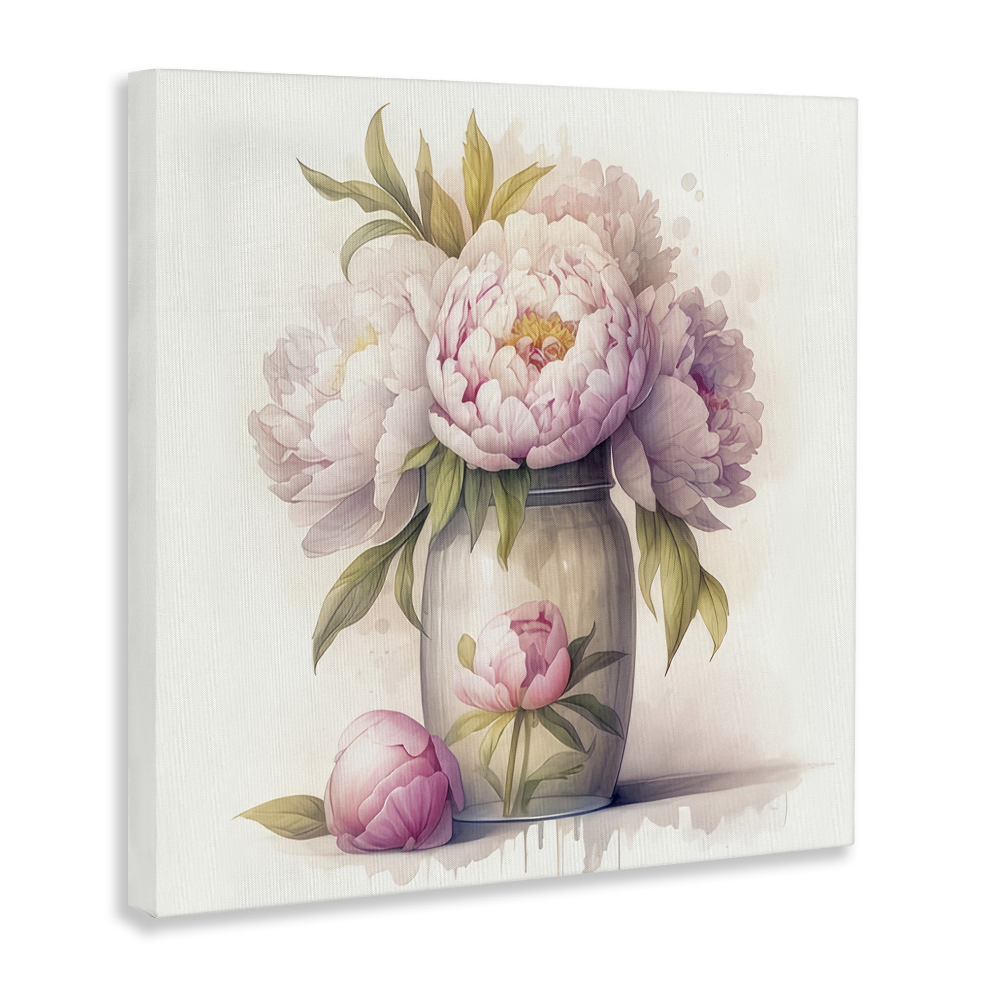 Stupell Industries Soft Pink Peonies Plants & Flowers Painting Wrapped Canvas Art Print Wall Art, 30 x 30
