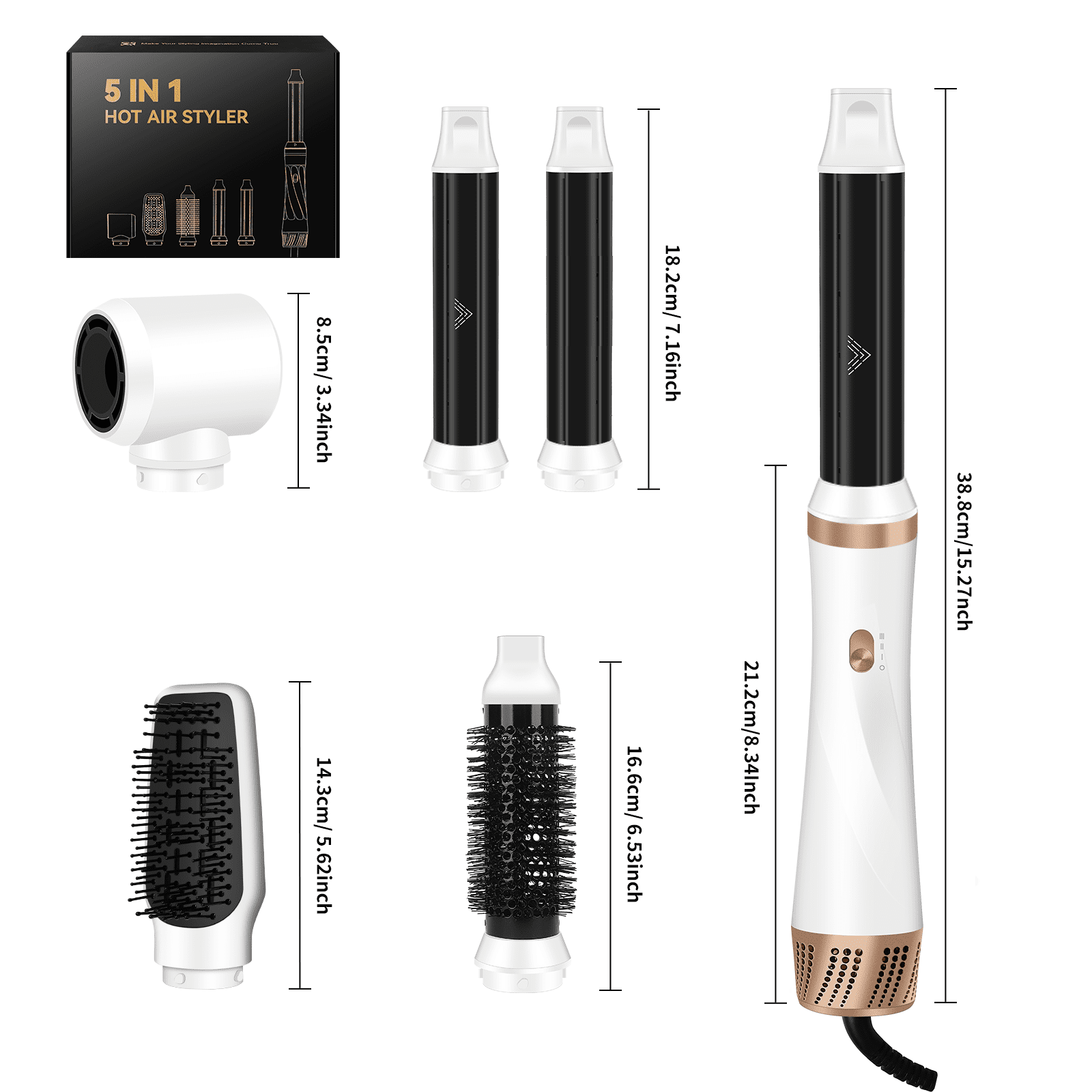 JIGUOOR Hair Dryer Brush Set, 5 in 1 Hot Air Blow Dryer Brush, Curling Iron, Hair Styling Tools for Drying, Curling, Straightening, Smoothing