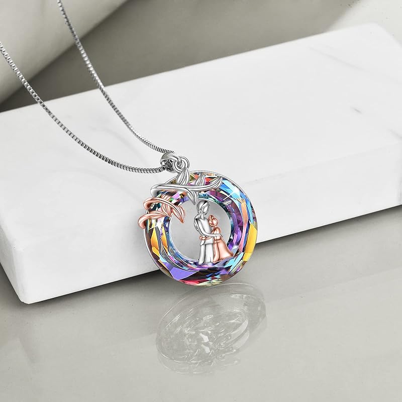 Crystal Mother Daughter Necklace Sterling Silver Mothers Day Birthday Jewelry Gifts for Women Mom Daughter Wife