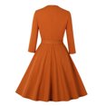 thumbnail image 4 of Vestido de mujer a la moda de manga larga con cuello en V, estilo vintage, elegante, con cinturón sólido, para fiesta, con lazo y columpio Fridja  NMB3234, 4 of 9