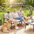 thumbnail image 3 of Outsunny 3 Seater Outdoor Patio Sofa, Outdoor Couch with Wood-Effect Armrests, Wicker Backrest and Cushions for Porch, Garden, Backyard, Khaki, 3 of 9