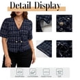 thumbnail image 5 of Mengpipi Women's Jackets Summer Short Sleeve V-Neck Puff Sleeve Loose Fit Checkered & Tweed Casual Elegant Coat 1X-4X, 5 of 8