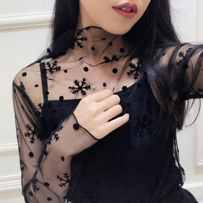 Women Mesh Long Sleeve Tops Hot Sexy 