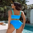 thumbnail image 3 of Women's High Waisted Bikini Sets Sporty Two Piece Swimsuits Color Block Cheeky High Cut Bathing Suits-Blue, 3 of 5