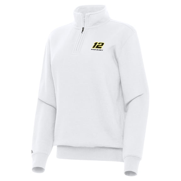 Women's-Antigua White Ryan Blaney Victory Quarter-Zip Sweatshirt