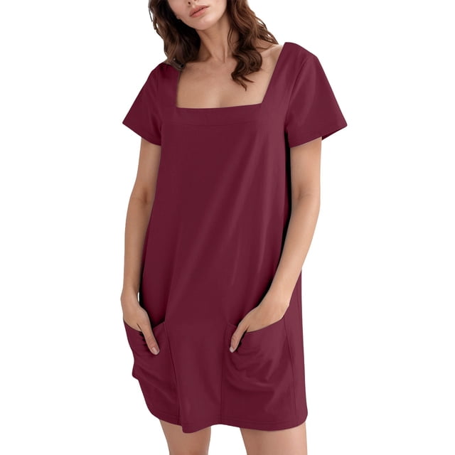 HXWCHs Robe Chandail Femme Décontractée Robe d'Été Tenue Col Rond Couleur Unie Confortable Respirante Élégante avec Leggings Vin m