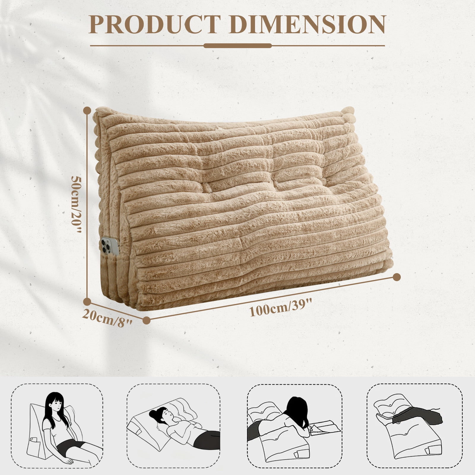 ANMINY Plush Headboard Pillow - 320 GSM Soft Fleece, High Elastic Pearl Cotton Filling, Versatile Sofa Backrest & Leg Pillow, Perfect Christmas/Housewarming Gift