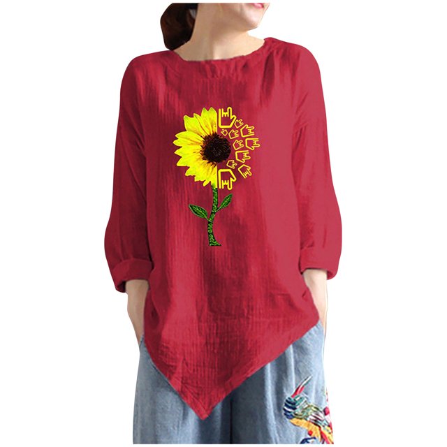 Camiseta de manga larga con cuello redondo y estampado informal a la moda de verano para mujer Fridja fjkfkj1678