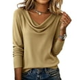thumbnail image 2 of Womens Sweater Lightweight Loose Pullover Tops Long Sleeve Cowl Neck Ribbed Casual Knit wear Khaki 3XL, 2 of 5