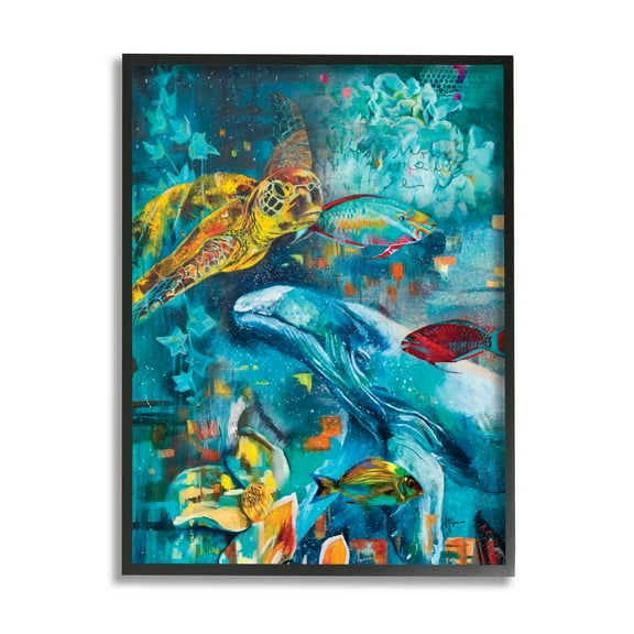 Stupell Industries Abstract Underwater Creatures Animals & Insects Painting Black Framed Art Print Wall Art, 11 x 14