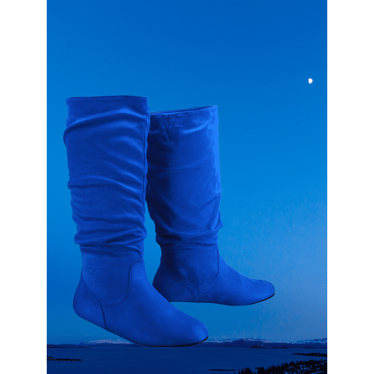 Royal blue thigh high flat boots hotsell