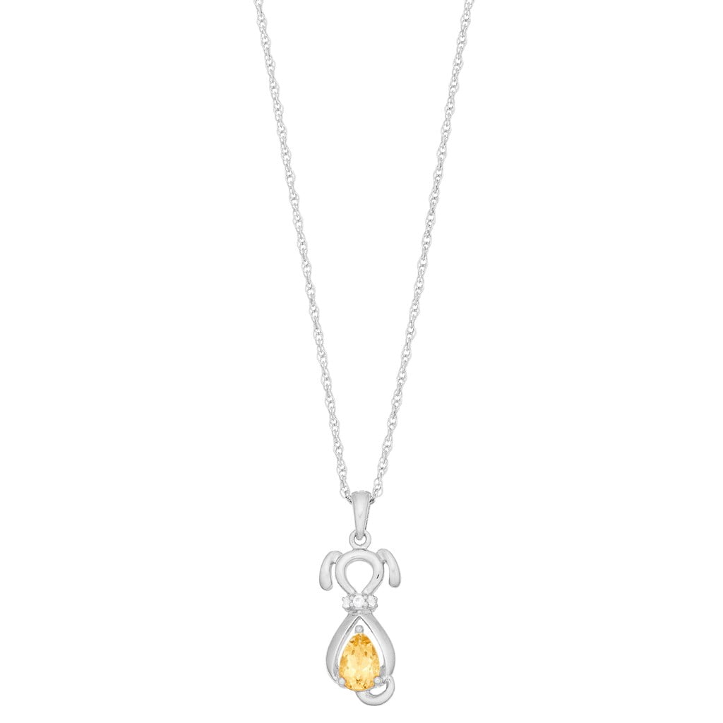 Brilliance 925 Sterling Silver Citrine and Created White Sapphire Dog Pendant with 18" Chain