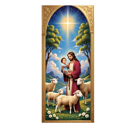 Nativity Scene Christmas Door Cover, Hanging Backdrop Front Door Porch Door Cover Banner, 35 x 71 inch