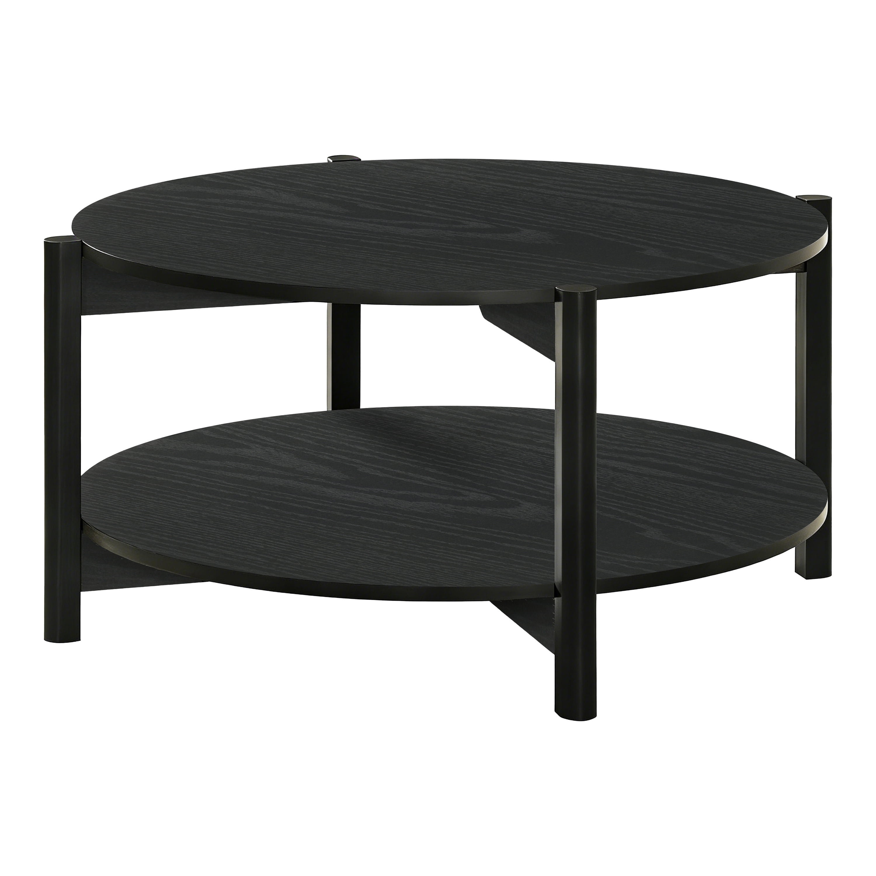 Furniture of America Afra Modern Wood Round Coffee Table with Open Bottom Shelf, Black