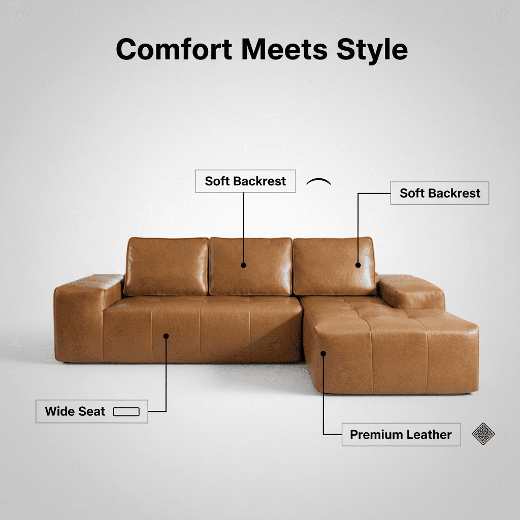 Boneless Brown Faux Leather Cloud Sectional Sofa with Chaise,L Shaped Modular Deep Seat Sofa Couch, No Assembly Required,Right-Hand Facing