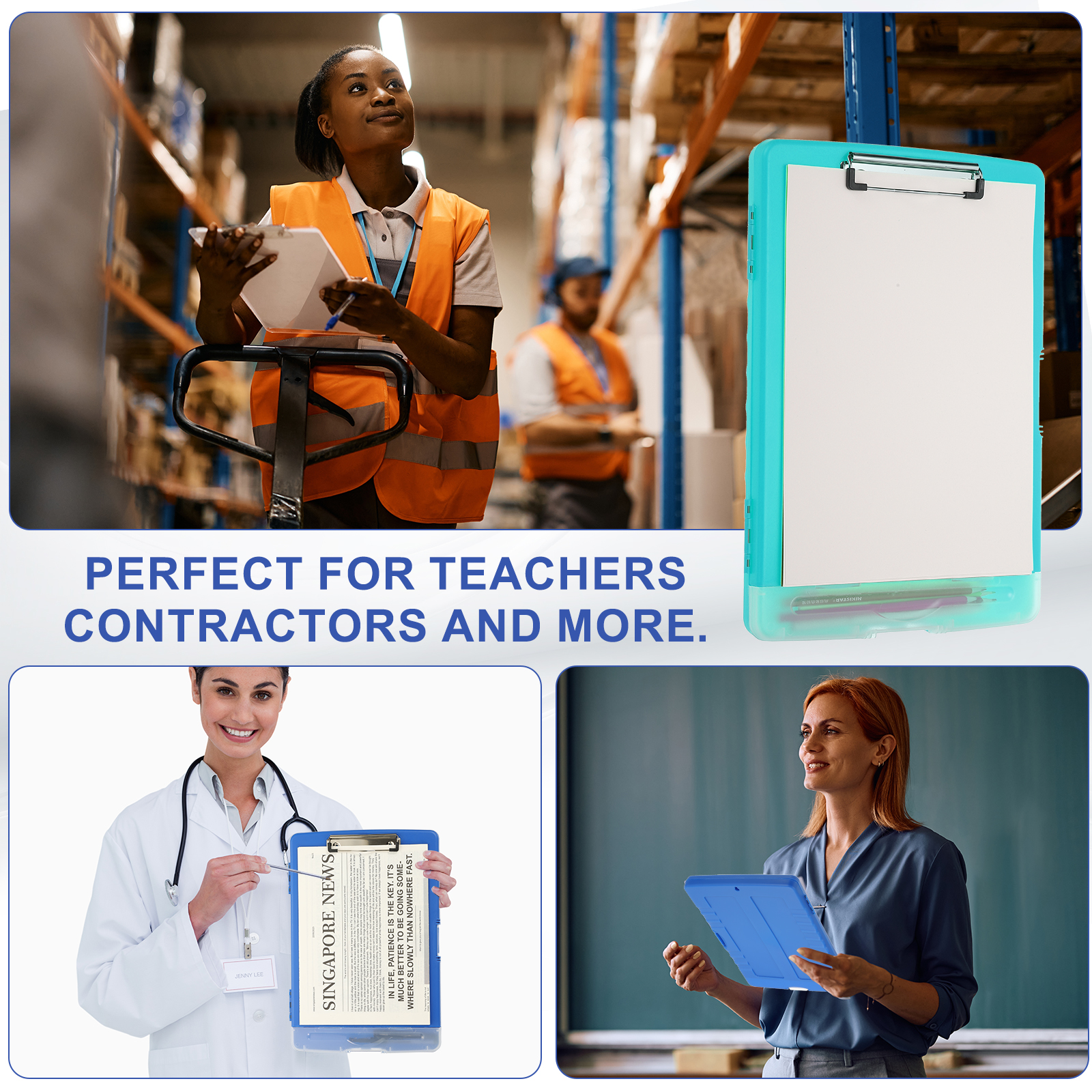 Uxcell 14'' x 10'' Metal Clipboard with Plastic Storage Large Capacity Clipboards Case for Writing Green