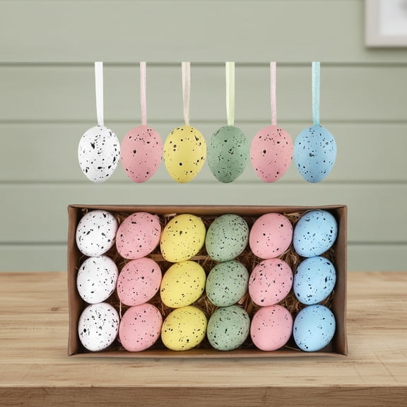 Easter Eggs Ornaments for Tree Decorations, Pastel Pink Blue Plastic Easter Eggs Bulk, Shatterproof Decorative Hanging Egg Decorations Spring Party Decor