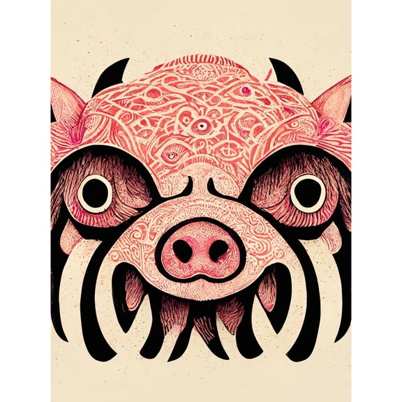 Tribal Pattern Pig Hog Mask Wild Boar Illustration Unframed Wall Art Print Poster Home Decor