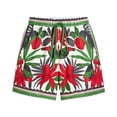 thumbnail image 3 of Women's Casual Shorts,Tropical Fruit Print , Pink Gingham Drawstring Elastic Waist Summer Beach Shorts, High Waist Loose Vacation Board Shorts, 3 of 4