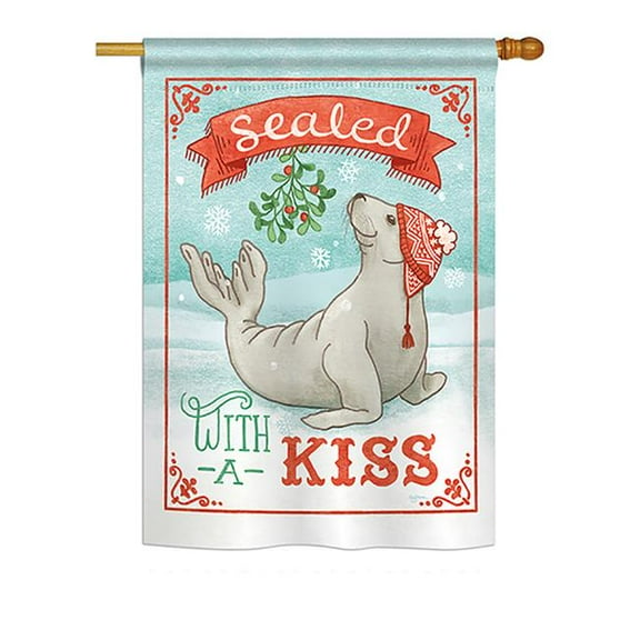 Breeze Decor BD-XM-H-114154-IP-BO-DS02-US Sealed with a Kiss Winter - Seasonal Christmas Impressions Decorative Vertical House Flag - 28 x 40 in.