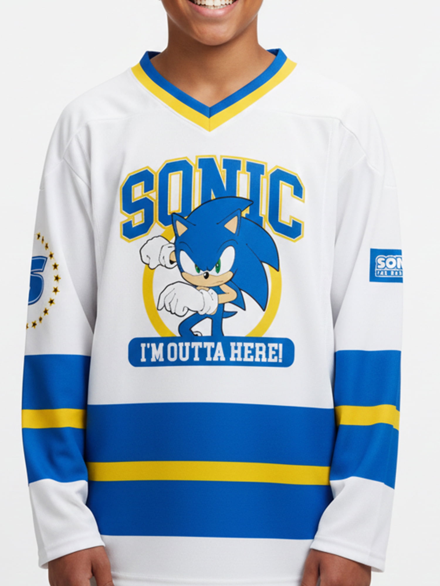 Sonic the Hedgehog Boys and Big Boys I'm Outta Here Graphic Hockey Jersey, Sizes 4-18