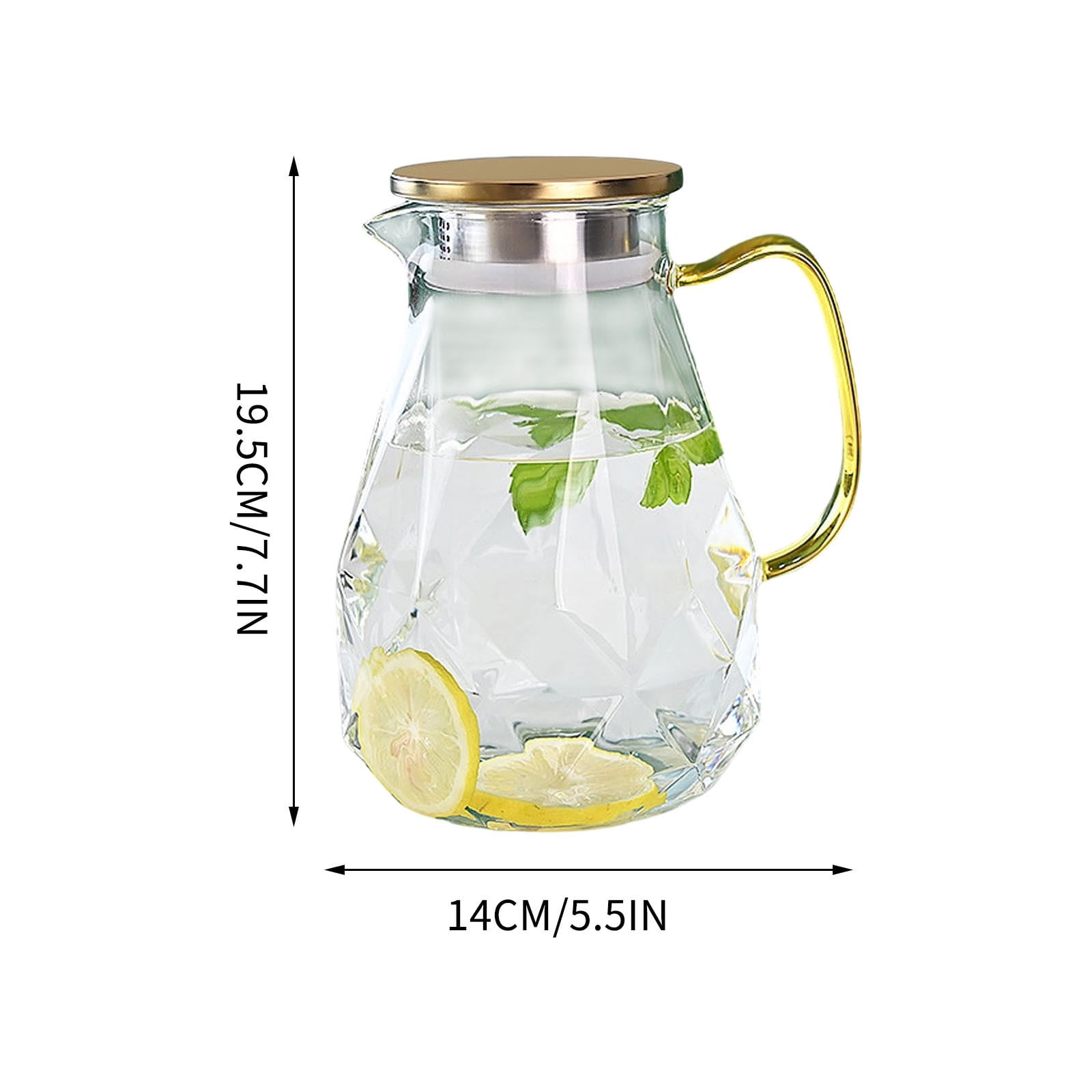 Thickened Large-Capacity Diamond Glass Beverage Pitcher with Stainless Steel Lid, Crystal Clear Glass Water Bottle for Tea Juice, BPA-Free Safe Kitchen Kettle, Durable Home Office Cold Container