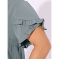thumbnail image 5 of DARING DIVA Women's Plus Crew Neck Ruffle Blouse 1X Gray Blue, 5 of 6
