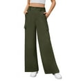 thumbnail image 3 of Uvplove Womens High Waisted Wide Leg Cargo Pants Baggy Casual Work Trousers with 4 Pockets,Army Green,M, 3 of 9