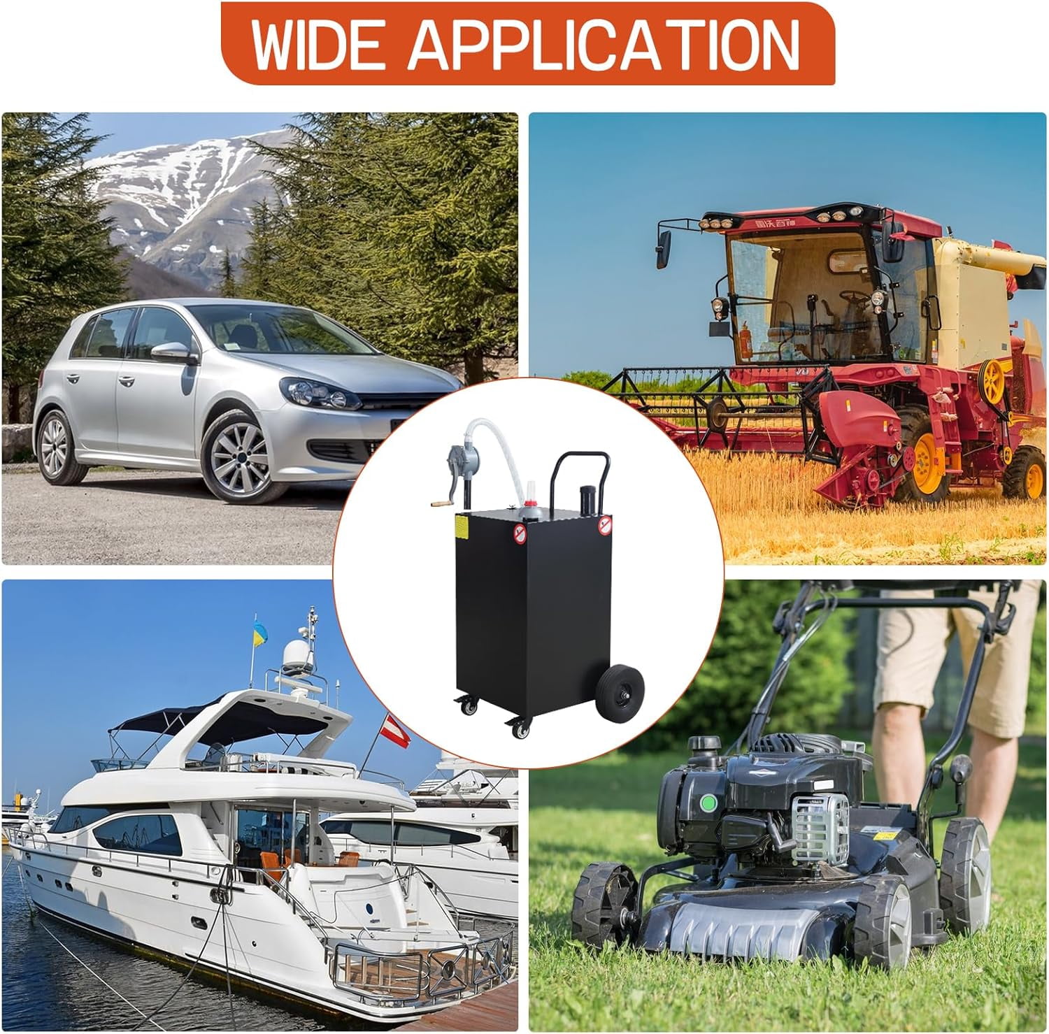 ChaoLink 45 Gallon Protable Gas Caddy With Manual Transfer Pump, Fuel Storage Tank & 4 Wheels Gasoline Diesel Fuel Container for Atv Car Mowers Tractors Boat MotorcycleBlack