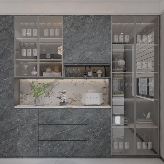 24"x591" Marble Peel and Stick Flooring Roll Vinyl Floor Tiles Waterproof Stick on Flooring Matte PVC Floor Contact Paper for Floors Dark Grey Vinyl Laminate Flooring for Kitchen Bathroom