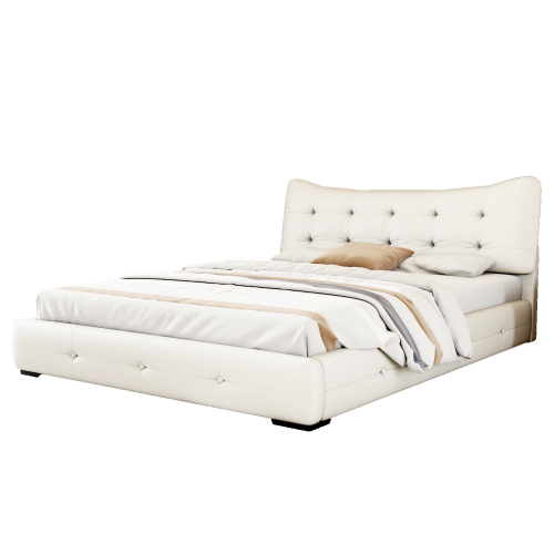 SWQQWEI Queen Bed Frames,Modern PU Upholstered Queen Bed with Ergonomic Wingback Headboard, No Box Spring Needed