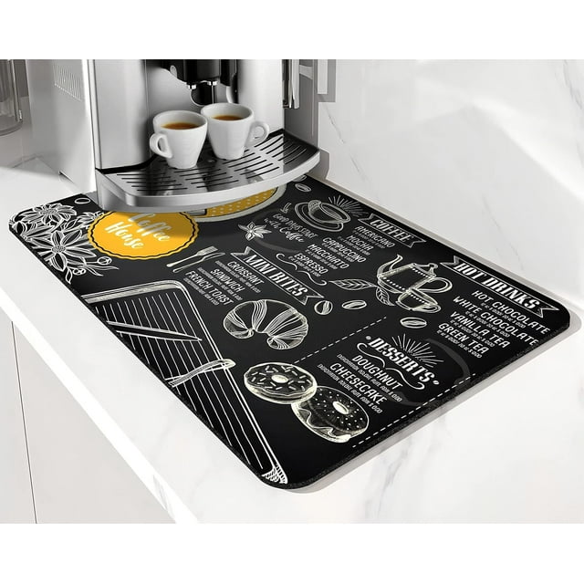 20x12in Coffee Bar Mat Set: Absorbent Rubber Backed Dish Drying Mats – Fits Under Coffee Maker Espresso Machine – Hide Stains Stylish Decorative Gift for Kitchen Countertop