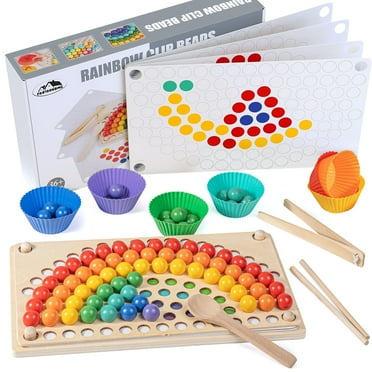 Pearoft Montessori Learning Toys for 3 4 5 Year Old Toddlers Wooden Rainbow Stacking Sorting Games for 1-3 Year Old Kids, Ideal for Fine Motor and Math Skills Development Wooden Peg Board Bead Game