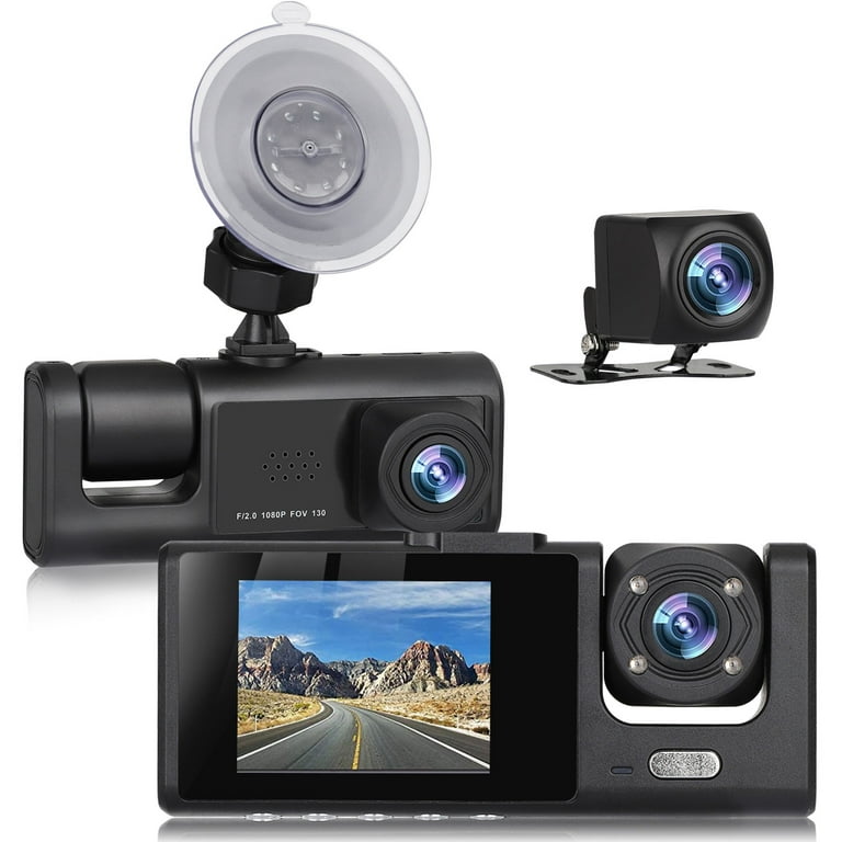 TSV Car Dashboard Camera Recorder, 1080P Dash Cam Front Rear and Inside, 2inch Dash Camera for Cars, 110° Car Driving Recorder W/IR Night Vision Parking Mode, G-Sensor, Loop Recording, Black -