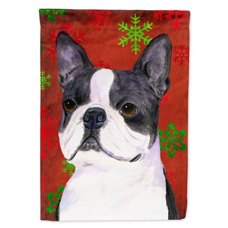 Boston Terrier Red Green Snowflakes Christmas Garden Flag