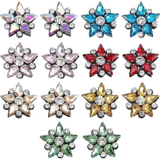 14 parches de estrellas con cuentas, 7 colores, hechos a mano, con apliques de estrellas de diamantes de imitación, insignias de vidrio con diamantes de imitación de colores.