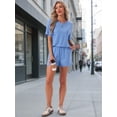 thumbnail image 3 of DARING DIVA Women's Soft Pajama Set Round Neck Rolled Cuffs Top with Shorts S Blue, 3 of 7