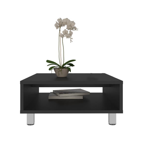Dtwnek Square Coffe Table with Open Storage Shelf, Black